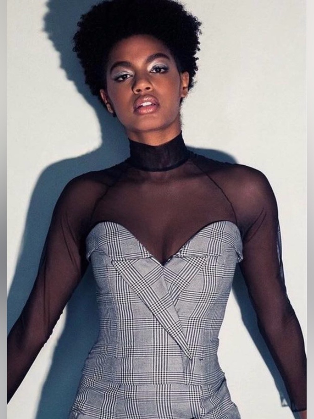 Fleur du Mal Prince of Wales check bustier top size L large